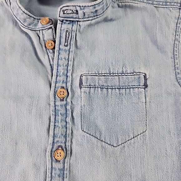 H&M Toddler Boys Denim Short Sleeve Button Down Shirt 2T Band Collar - Picture 4 of 10